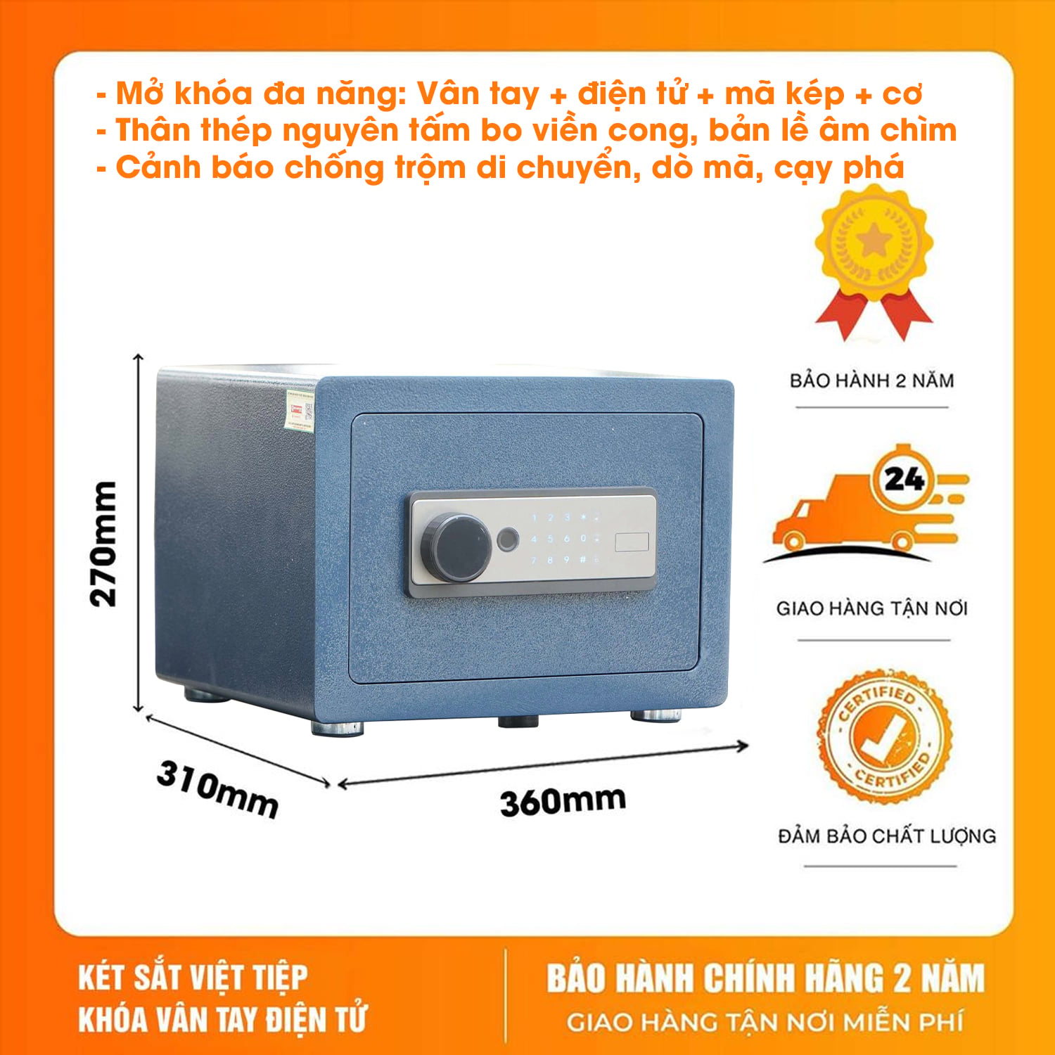 Két sắt mini khách sạn Việt Tiệp khóa vân tay điện tử KKS09